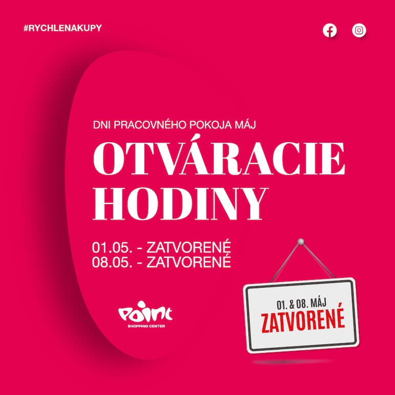 Otváracie hodiny počas dní pracovného pokojá v máji 2025